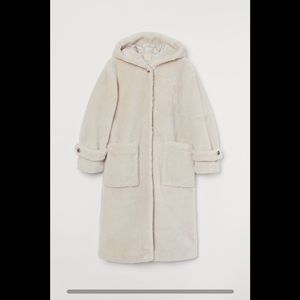 H&M Long Faux Fur Hoodie Jacket Coat Size Small